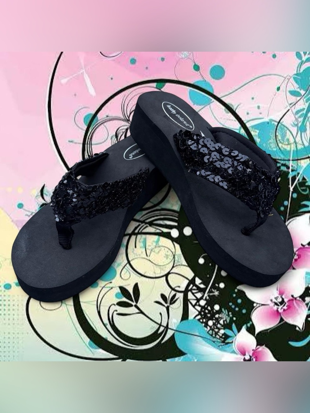 NWOT vintage y2k sequin platform flip flops - kathy ireland, sz 7